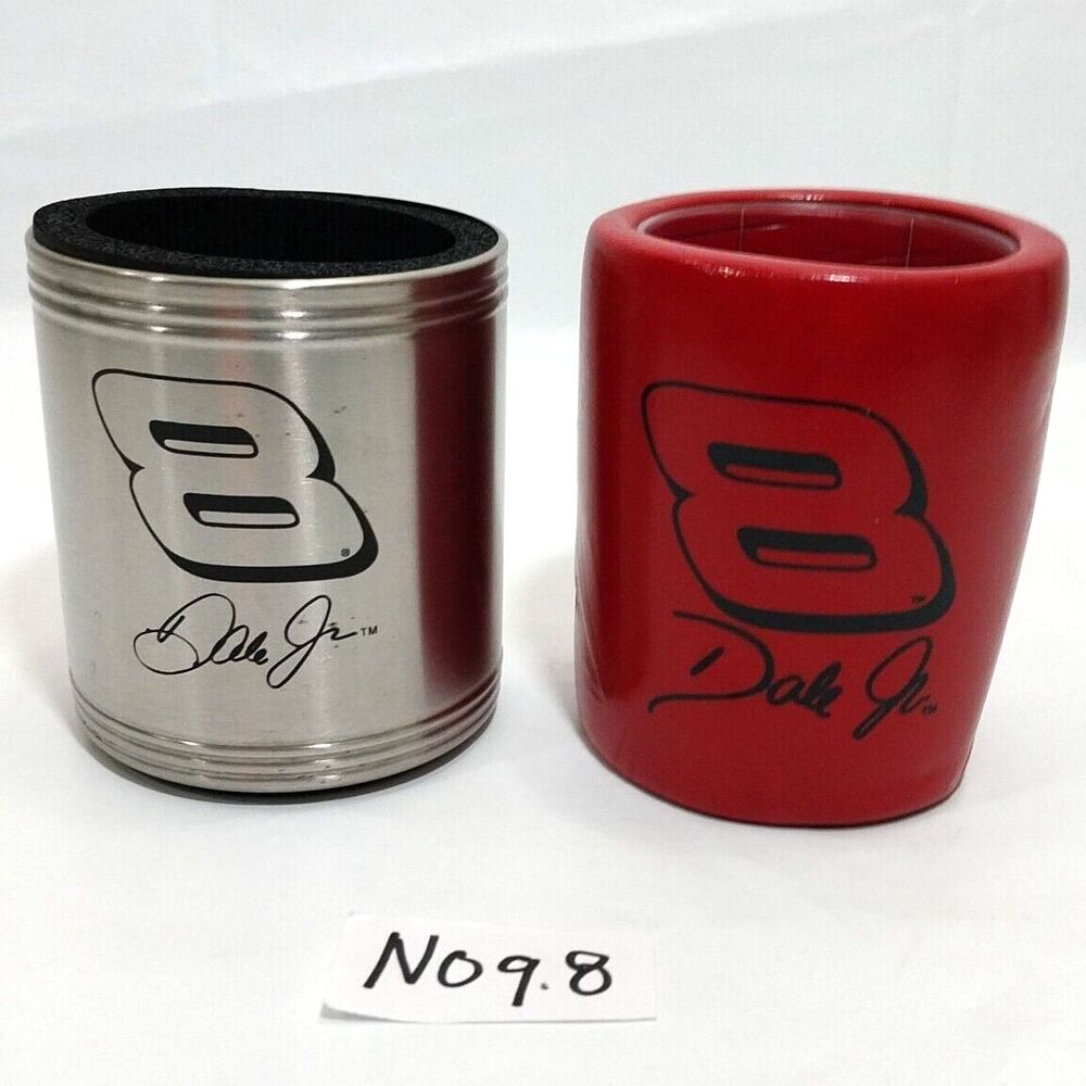 2 Dale Earnhardt Jr. Insulated Coolie Cups  Aluminum Silver And Rubber Red #N098